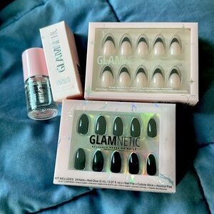 Two sets of Glamnetic press on nails with cuticle oil and nail glue